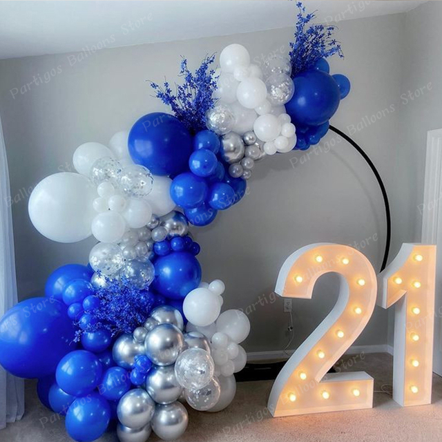 125 sztuk zestaw do tworzenia Royal Blue White Balloon Garland Arch Kit 12in - srebrne balony konfetti na Baby Shower, urodziny, dekoracja na przyjęcie ślubne - Wianko - 4