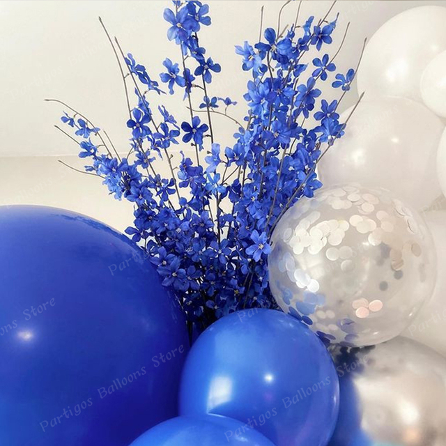 125 sztuk zestaw do tworzenia Royal Blue White Balloon Garland Arch Kit 12in - srebrne balony konfetti na Baby Shower, urodziny, dekoracja na przyjęcie ślubne - Wianko - 6