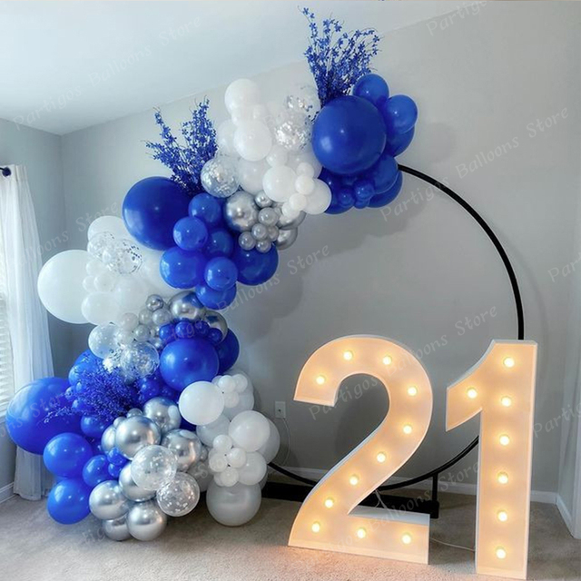 125 sztuk zestaw do tworzenia Royal Blue White Balloon Garland Arch Kit 12in - srebrne balony konfetti na Baby Shower, urodziny, dekoracja na przyjęcie ślubne - Wianko - 3