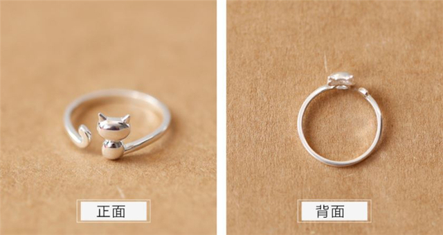 Regulowany pierścień z pięknym motywem kotów z ogonami, wykonany ze srebra próby 925 - Wianko - 15