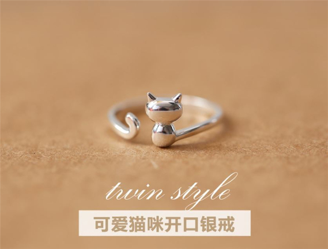 Regulowany pierścień z pięknym motywem kotów z ogonami, wykonany ze srebra próby 925 - Wianko - 14
