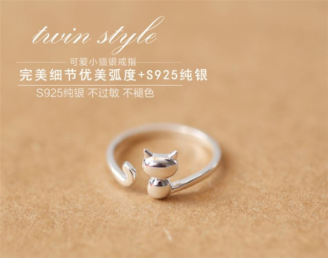 Regulowany pierścień z pięknym motywem kotów z ogonami, wykonany ze srebra próby 925 - Wianko - 17