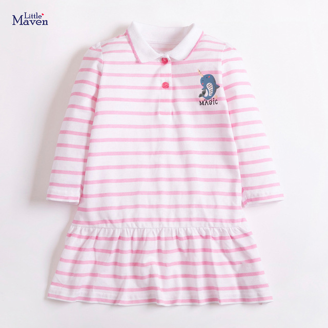 Markowa delfinowa sukienka Little Maven Kids Frocks 2021 z paskami dla dziewczynki 2-7 lat - Wianko - 3