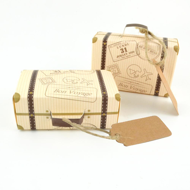 50 sztuk mini walizek z wycinanymi laserowo wzorami - prezenty pudełka cukierków w stylu europejskim z wstążkami - na Baby Shower, ślub, urodziny - Wianko - 2