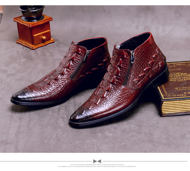 Krótkie zimowe buty męskie ze skóry krokodyla - Martin - Wianko - 8