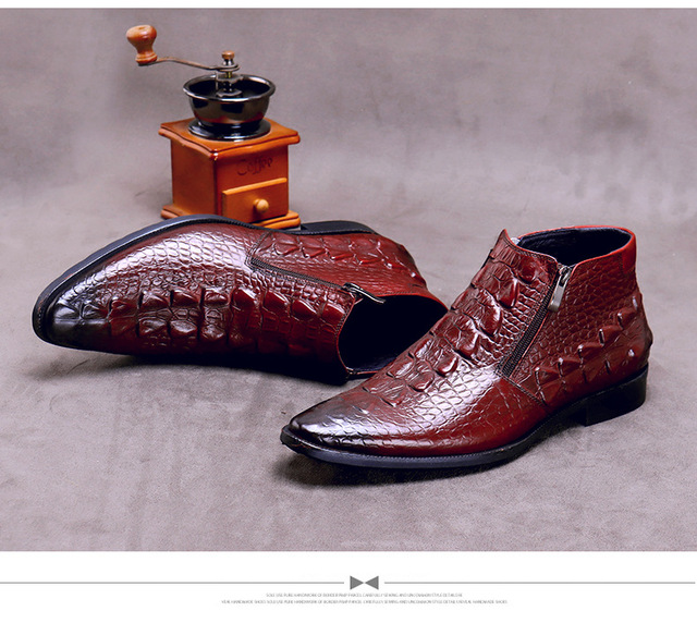 Krótkie zimowe buty męskie ze skóry krokodyla - Martin - Wianko - 6