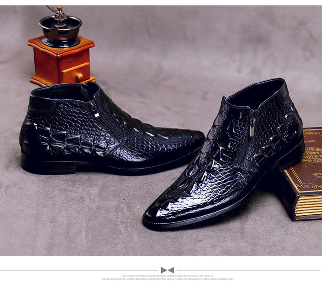 Krótkie zimowe buty męskie ze skóry krokodyla - Martin - Wianko - 12