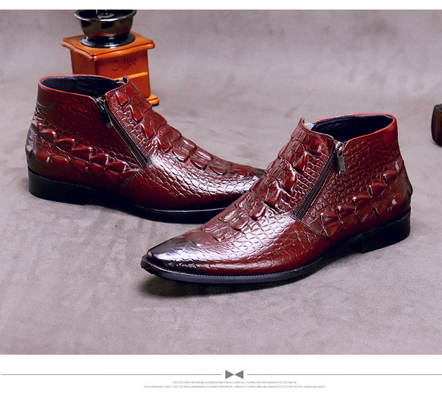 Krótkie zimowe buty męskie ze skóry krokodyla - Martin - Wianko - 7