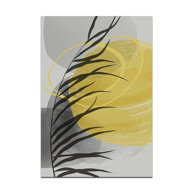 Obraz na płótnie z minimalistycznym kolorowym tłem, liśćmi roślinami i motywem Nordic, idealny do dekoracji salonu - Wianko - 7