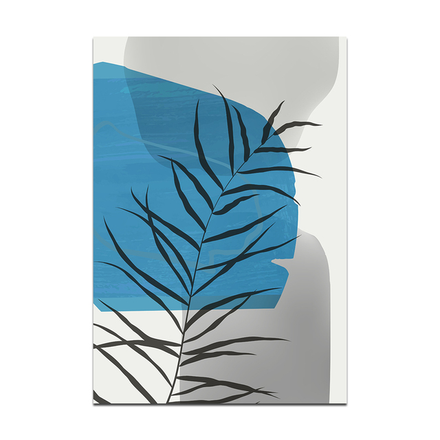 Obraz na płótnie z minimalistycznym kolorowym tłem, liśćmi roślinami i motywem Nordic, idealny do dekoracji salonu - Wianko - 5