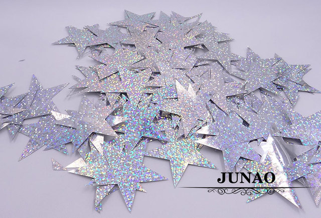 Duże cekiny z gwiazdek JUNAO 60mm - srebrny złoty kolor, płaskie, błyszczące, idealne do szycia ubrań świątecznych - 100g - Wianko - 16
