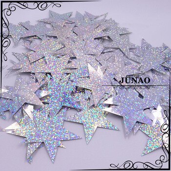 Duże cekiny z gwiazdek JUNAO 60mm - srebrny złoty kolor, płaskie, błyszczące, idealne do szycia ubrań świątecznych - 100g - Wianko - 12