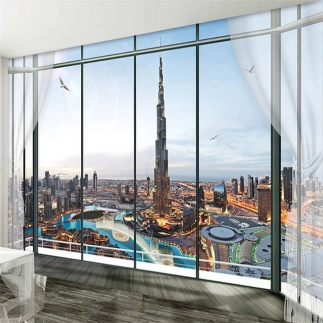3D tapeta samoprzylepna na ścianę o europejskim stylu - okno Burj Dubai TV - salon dekoracyjne tło - Wianko - 4
