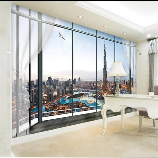 3D tapeta samoprzylepna na ścianę o europejskim stylu - okno Burj Dubai TV - salon dekoracyjne tło - Wianko - 3