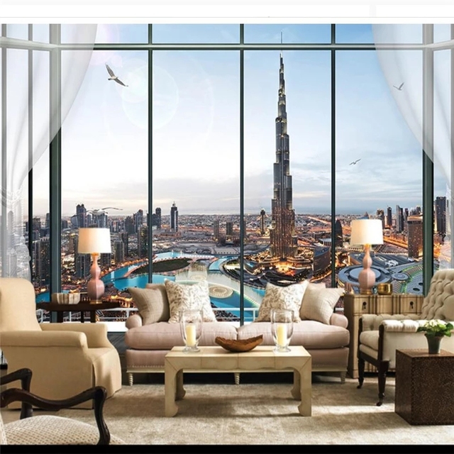 3D tapeta samoprzylepna na ścianę o europejskim stylu - okno Burj Dubai TV - salon dekoracyjne tło - Wianko - 2