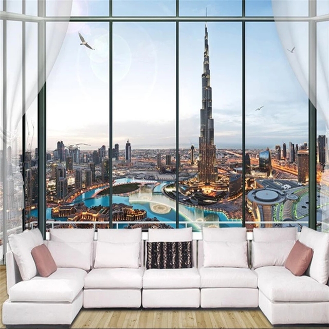 3D tapeta samoprzylepna na ścianę o europejskim stylu - okno Burj Dubai TV - salon dekoracyjne tło - Wianko - 5