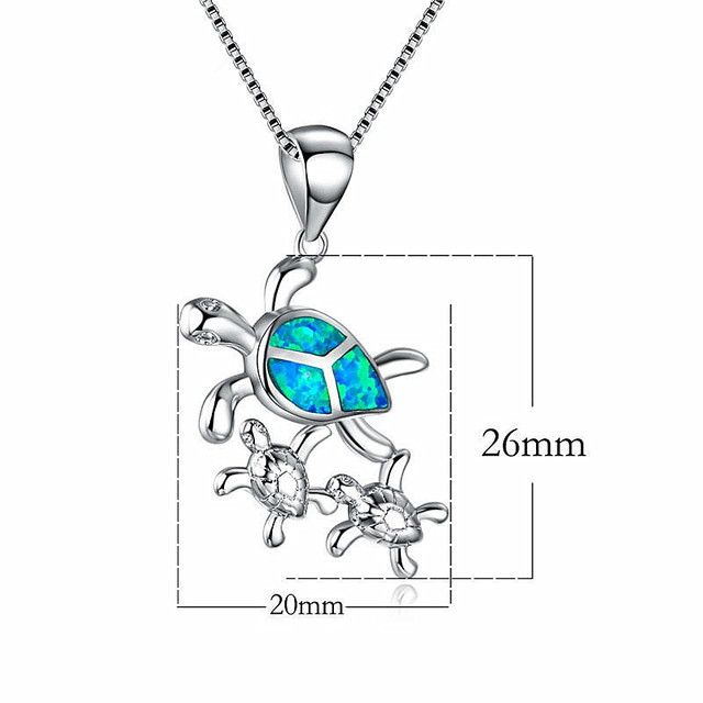 Naszyjnik metalowy z wypełnionym niebieskim imitacją opalu wisiorkiem w kształcie żółwia morskiego dla kobiet - biżuteria plażowa - Wianko - 2