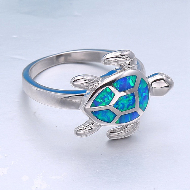 Naszyjnik metalowy z wypełnionym niebieskim imitacją opalu wisiorkiem w kształcie żółwia morskiego dla kobiet - biżuteria plażowa - Wianko - 8