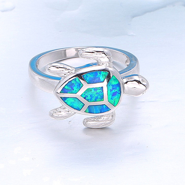Naszyjnik metalowy z wypełnionym niebieskim imitacją opalu wisiorkiem w kształcie żółwia morskiego dla kobiet - biżuteria plażowa - Wianko - 6