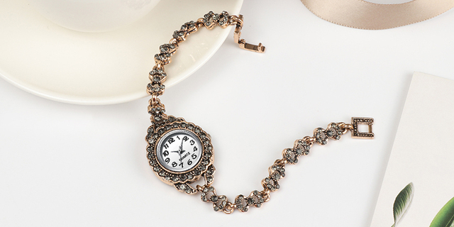 Luksusowy zegarek damski Kinel antyczne złoto turecki szary z łukiem i kamieniami Rhinestone - biżuteria ślubna vintage 2019 - Wianko - 24