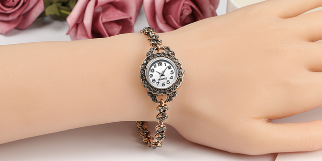 Luksusowy zegarek damski Kinel antyczne złoto turecki szary z łukiem i kamieniami Rhinestone - biżuteria ślubna vintage 2019 - Wianko - 23