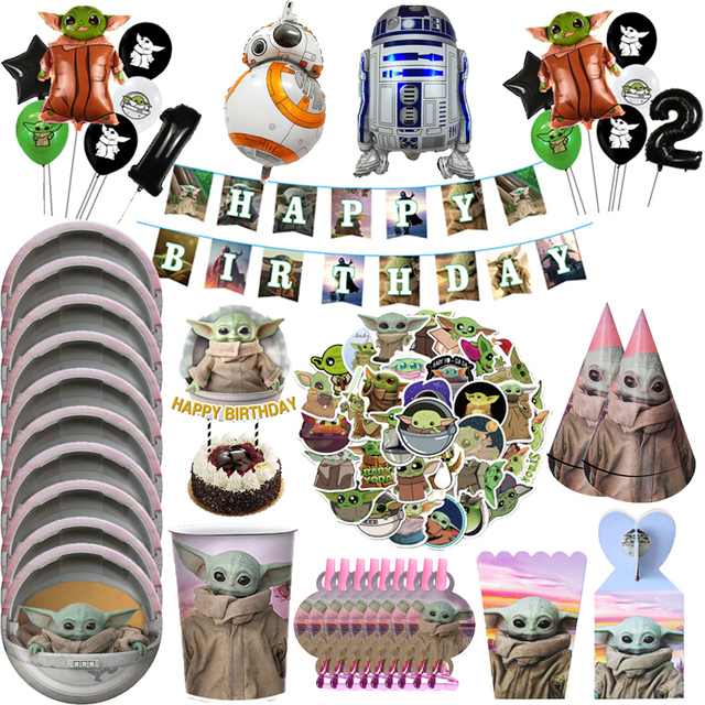 Gwiezdne wojny Party Theme Supplies - papierowy obrus, puchar, płyta, serwetka, dekoracja urodzinowa dla dzieci, naklejki z postacią Cartoon Yoda - Wianko - 1