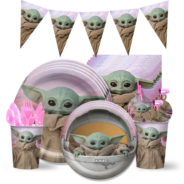 Gwiezdne wojny Party Theme Supplies - papierowy obrus, puchar, płyta, serwetka, dekoracja urodzinowa dla dzieci, naklejki z postacią Cartoon Yoda - Wianko - 2