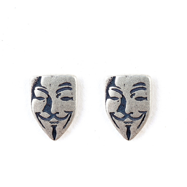 Kolczyki kreatywne V-maska Vendetta 925 Silver Gothic Maska Stadniny Kolczyk Unisex - Wianko - 5