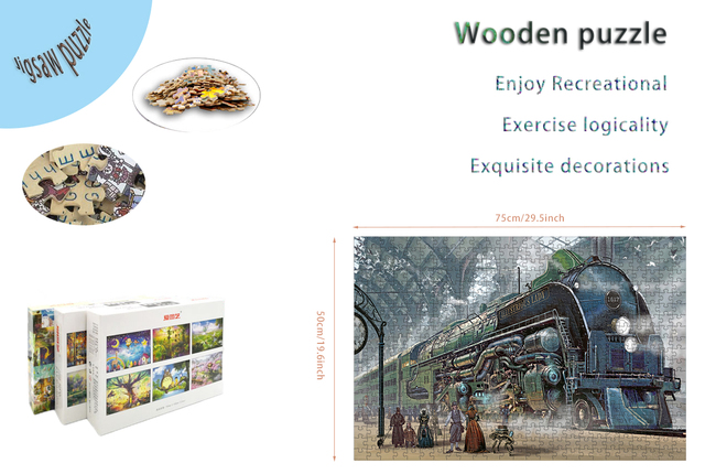 Puzzle Sim drewniane - 1000 sztuk, pociągi, wzór ze zdjęcia - zabawki edukacyjne dla dzieci i dorosłych - Wianko - 2