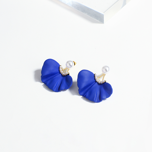 Kolczyki spadające w kształcie wachlarza AENSOA, geometryczny wzór, biało-niebieski kolor, perłowe płatki, modna biżuteria - Wianko - 6