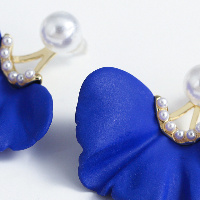 Kolczyki spadające w kształcie wachlarza AENSOA, geometryczny wzór, biało-niebieski kolor, perłowe płatki, modna biżuteria - Wianko - 8
