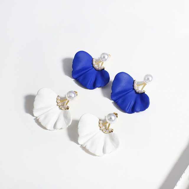 Kolczyki spadające w kształcie wachlarza AENSOA, geometryczny wzór, biało-niebieski kolor, perłowe płatki, modna biżuteria - Wianko - 5