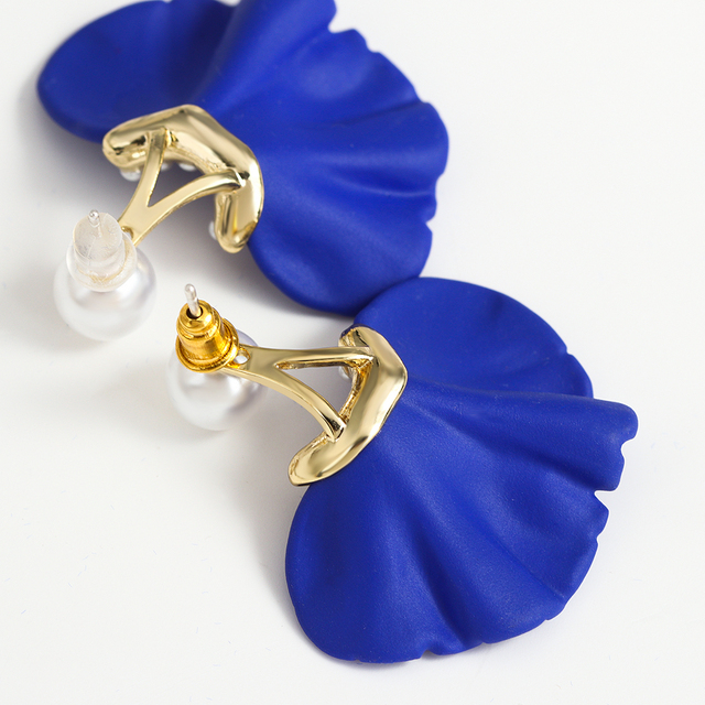 Kolczyki spadające w kształcie wachlarza AENSOA, geometryczny wzór, biało-niebieski kolor, perłowe płatki, modna biżuteria - Wianko - 9