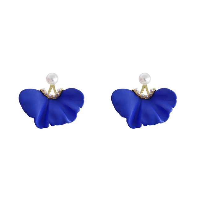 Kolczyki spadające w kształcie wachlarza AENSOA, geometryczny wzór, biało-niebieski kolor, perłowe płatki, modna biżuteria - Wianko - 10