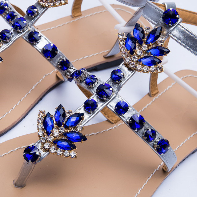 Kobiece Sandały Boho na lato 2020 z diamentowymi cyrkoniami, t-strap i błyszczącymi kryształami - Wianko - 8