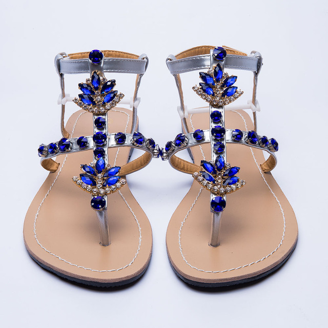 Kobiece Sandały Boho na lato 2020 z diamentowymi cyrkoniami, t-strap i błyszczącymi kryształami - Wianko - 5