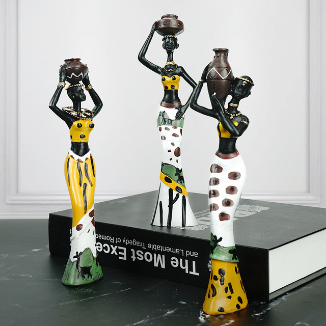 Afrykańskie posągi figurki z żywicy - dekoracja do wnętrza domu, rzeźby ozdobne dla salonu, sypialni i stołu - Wianko - 1