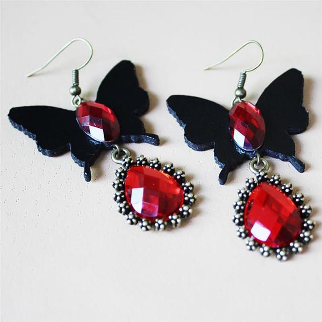 Kolczyki wiszące damskie z niebieskim czerwonym kryształem w stylu vintage i motywem motylek - Wianko - 10