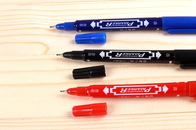 Markery permanentne Twin Tip, drobny punkt, atrament 0.5mm-1mm, czarny, niebieski, czerwony - Wianko - 4