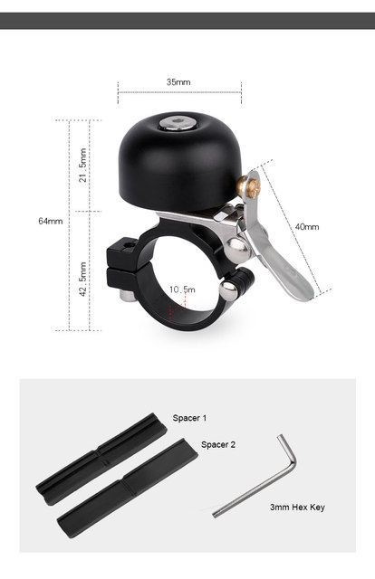 Dzwonek rowerowy mosiężny Deemount 35mm, anodyzowany, ostry dźwięk MTB/rower szosowy, lewa/prawa ręka - Wianko - 2