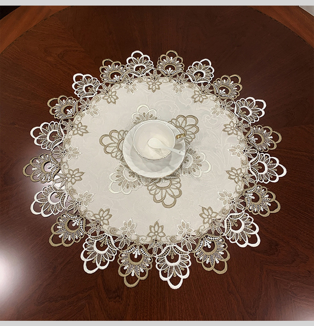Luksusowy obrus amerykański, wysokiej klasy mata na stół, wykonana z europejskiej koronki, idealna na okrągły stół, w jednolitym kolorze - Wianko - 12
