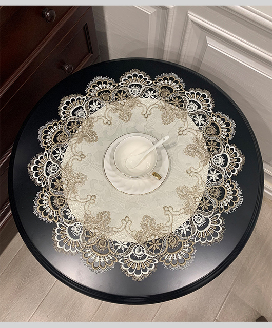 Luksusowy obrus amerykański, wysokiej klasy mata na stół, wykonana z europejskiej koronki, idealna na okrągły stół, w jednolitym kolorze - Wianko - 7