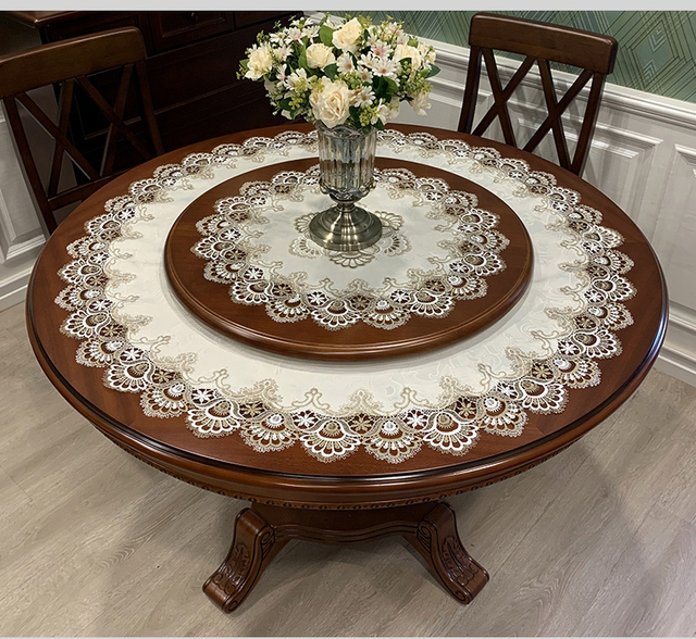 Luksusowy obrus amerykański, wysokiej klasy mata na stół, wykonana z europejskiej koronki, idealna na okrągły stół, w jednolitym kolorze - Wianko - 15