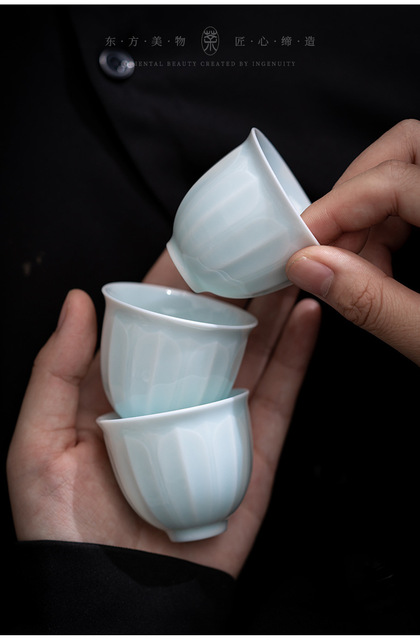 Zestaw filiżanek i spodków Kung Fu PINNY 60ML, chińska porcelana, cienka opona, seledon - Wianko - 7