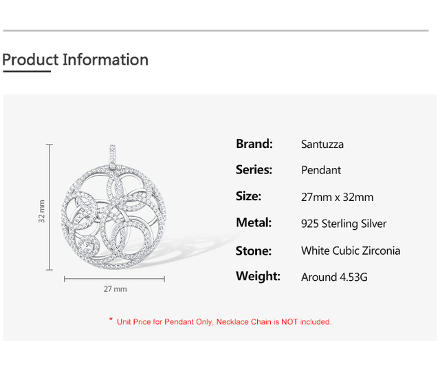 Wisiorek SANTUZZA z białą musującą cyrkonią, wykonany z 925 srebra, w kształcie koła - Wianko - 3