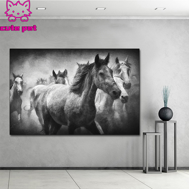 Majsterkowanie malowanie diamentowa sztuka współczesna: czarno-biały galopujący koń diamentowy obraz ścieg krzyżykowy, pełny kwadratowy, okrągły - Wianko - 3