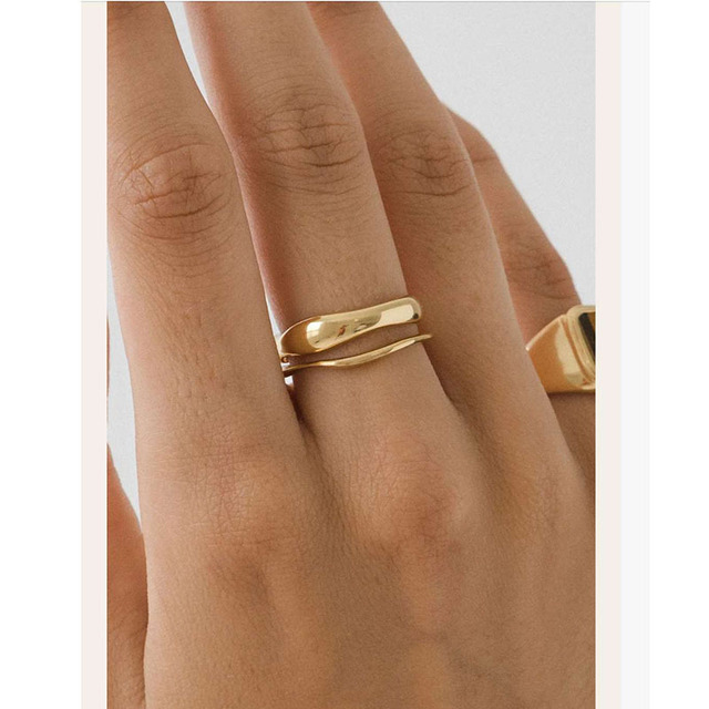 Nowość!! Złoty pierścień wypełniony w rozmiarach 6, 7, 8. Minimalistyczny wzór geometryczny na kostkę lub palec. Idealny prezent na Boże Narodzenie - Wianko - 3