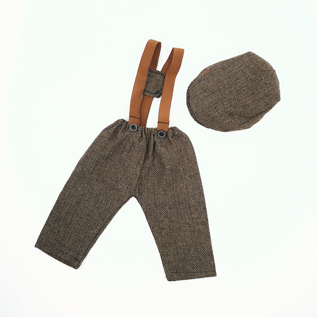 Fotografia noworodka: ubrania i rekwizyty fotograficzne - czapka i kombinezon dla chłopców w stylu mały dżentelmen w kratkę - Wianko - 48