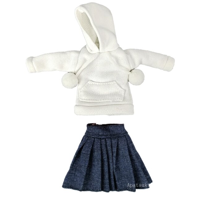 Biały zestaw ubrań dla lalki Barbie: top bluzy z kapturem, plisowana spódnica denim oraz garnitur - Wianko - 5