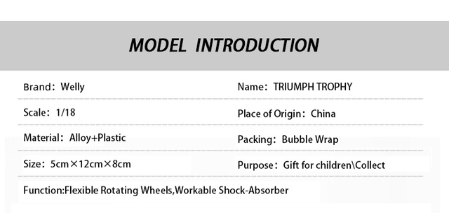 1:18 Welly TRIUMPH zabawka motocykl odlew z wykonywalnym shork-absorberem - model kolekcjonerski dla dzieci - Wianko - 1